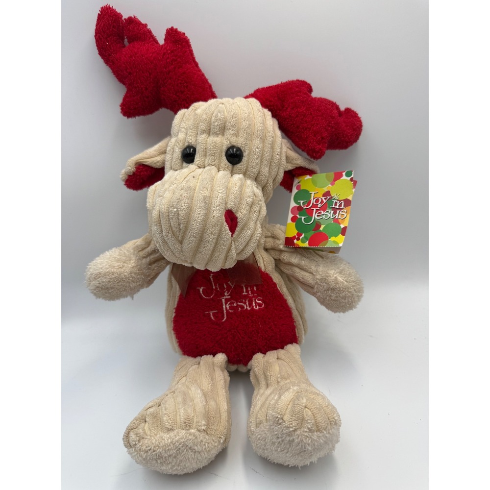 Joy in Jesus Plush Moose Stuffed Animal Corduroy Red Cream Goffa‎ 5466644 NWT
